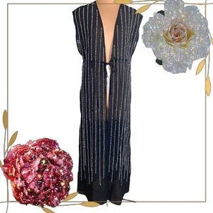 Free People Sheer Black Kimono/Duster With Pearl Detail